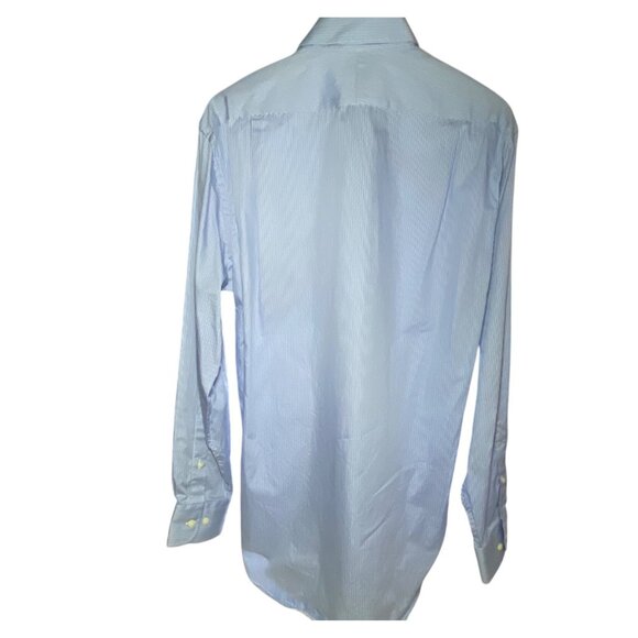 Peter Millar Mens Blue Pinstripe Button-Up Shirt 100% Cotton Long Sleeve Size 16 - Picture 3 of 6
